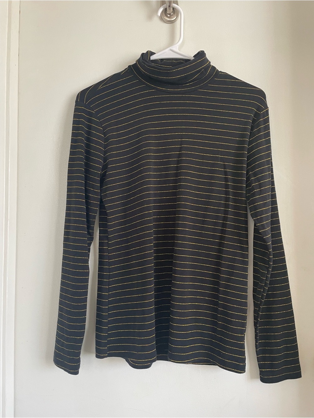 Time and Tru Black Turtleneck Sweater with Gold Stripes